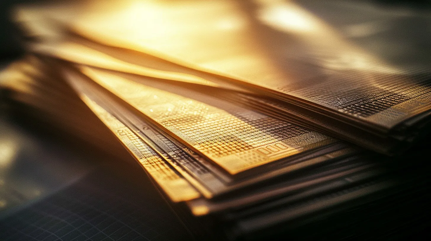 a dramatic close-up of a stack of elegant cheques, showcasing intricate designs and textures under soft, diffused lighting, symbolizing the significance of financial transactions and personal empowerment.